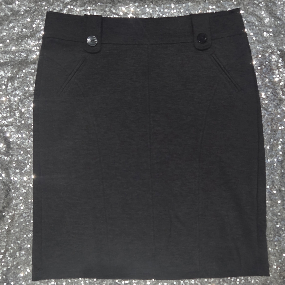 Cato Charcoal Pencil Skirt with Button Accents